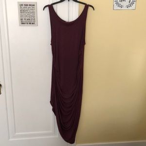 Burgundy dress that’s ruched on one side
